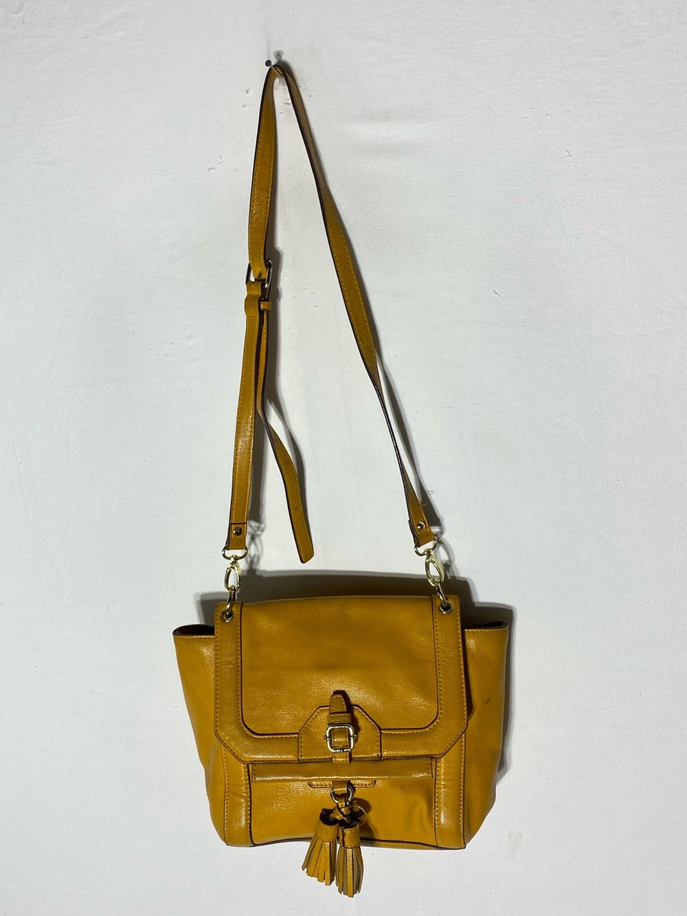 Nine West Mustard Yellow Tassel Crossbody Bag Purse Satchel